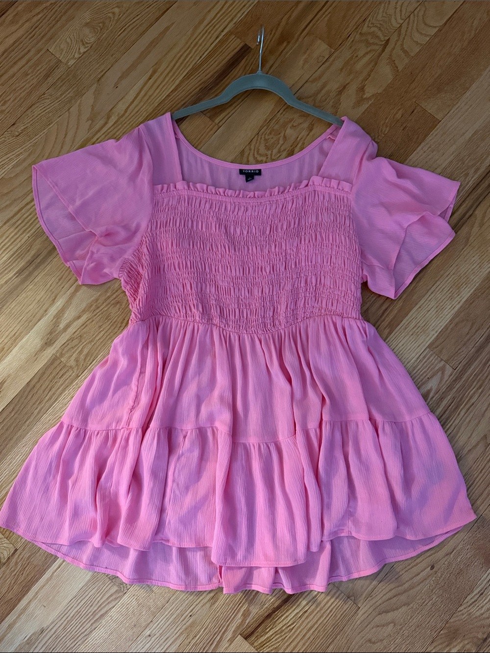 Torrid Pink Smocked Flutter Sleeve Peplum Top